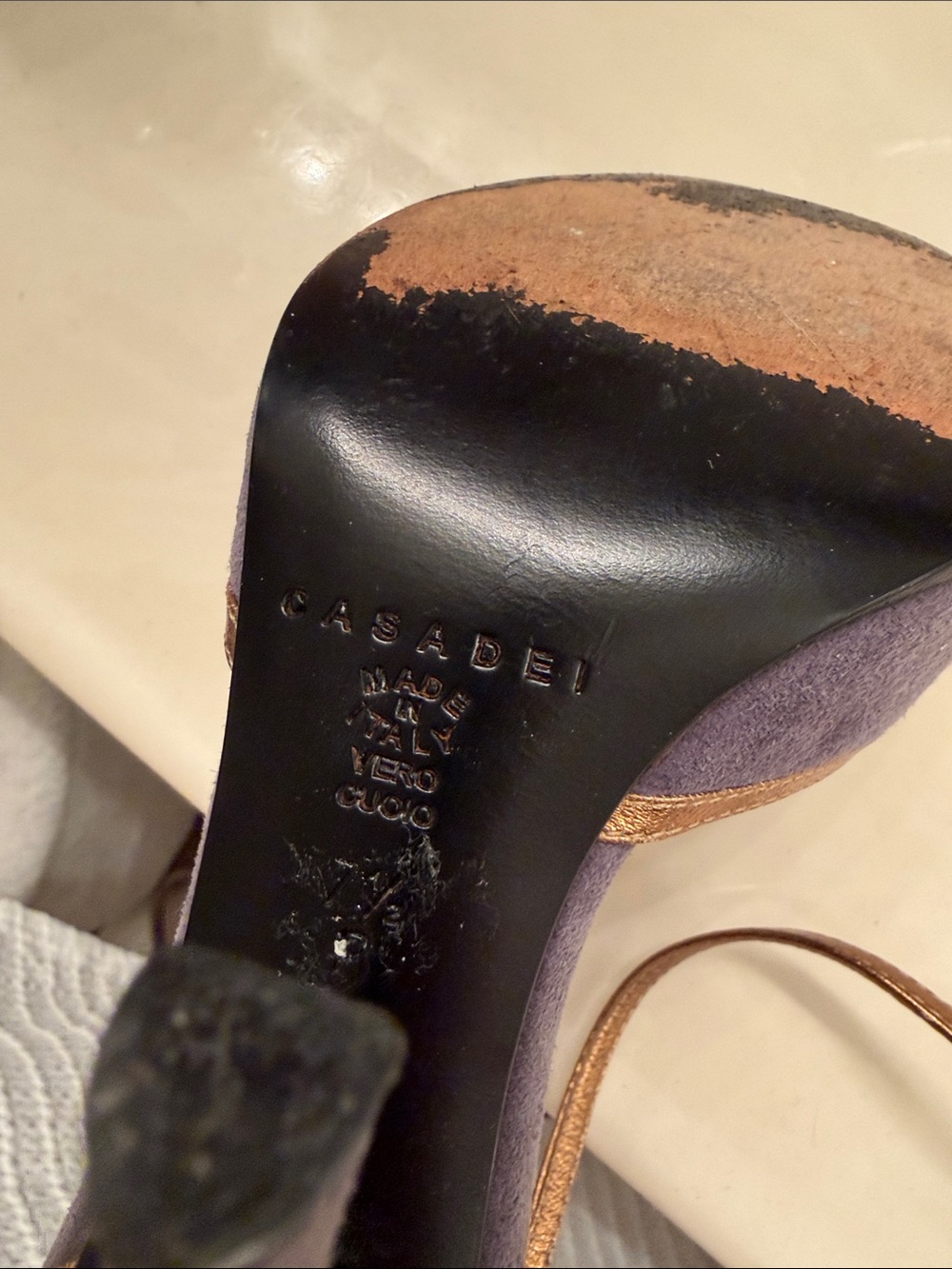 Casadei Purple Suede Heels with Gold Strap